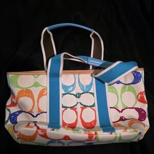 Coach Multicolor Tote with Blue Straps